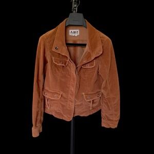 Y2K Boho AMX Rust Brown Corduroy Utility Jacket Small Cotton Blend Cargo Pockets